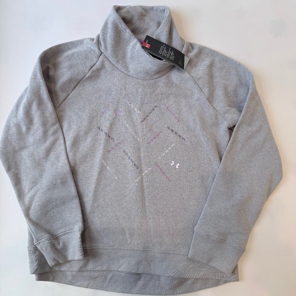 NWT Under Armour Girls Rival Fleece Wrap Neck Sweatshirt Gray Youth XL Sporty